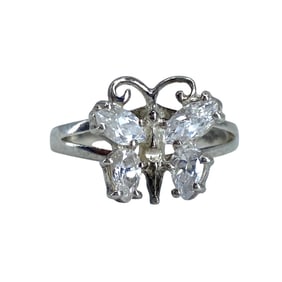 Pretty Rhinestone Butterfly Sterling Silver Ring, sz 7.25, 2.69g