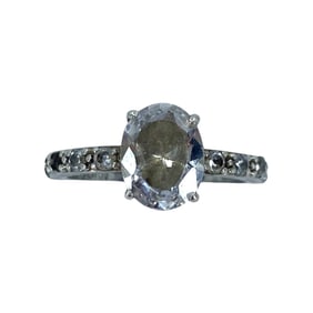 Classic Sterling Silver Oval Rhinestone Ring , sz 5.75, 2.89g