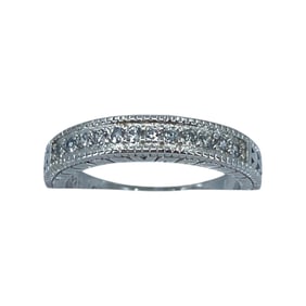 Intricate Engraved Rhinestone Sterling Silver Signed Band, sz 5.75, 2.79g