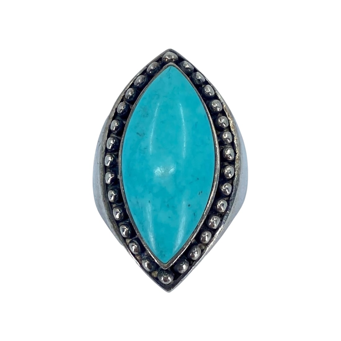 Chunky Sterling Silver Blue Turquoise Marquise Ring, sz 9.75, 15.73g (1 of 7)