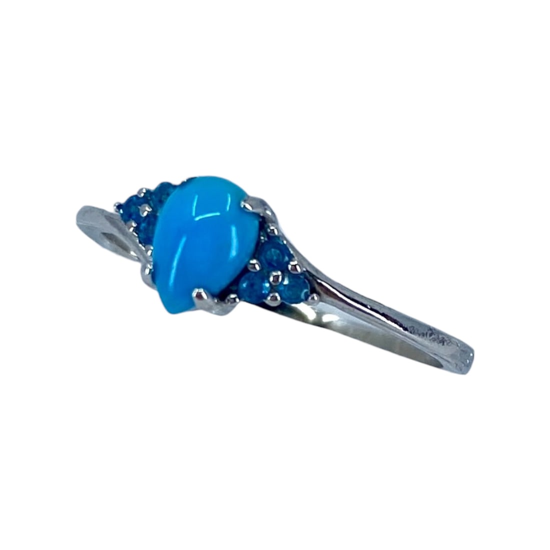 Classy Turquoise Teardrop Blue Rhinestone Sterling Silver DJoy Ring, sz 10, 2.17g (1 of 5)