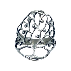 Organic Tree of Life Sterling Silver Signed Ring, sz 4.25, 2.76g
