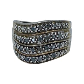 Sophisticated Diamond Gold Over Sterling Silver Signed Ring, sz 7.75, 7.62g