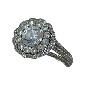 Tasteful Halo Set Rhinestone Sterling Silver Signed Ring, sz 6, 3.77g