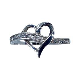 Lovely Rhinestone Sterling Silver Heart Ring, sz 6.75, 1.67g