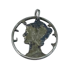 Vintage 1945 Mercury Dime Cut Out Sterling Silver Charm, 1.66g