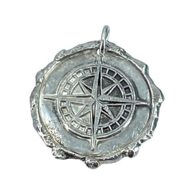 Compass Wax Seal Sterling Silver Pendant, 5.29g