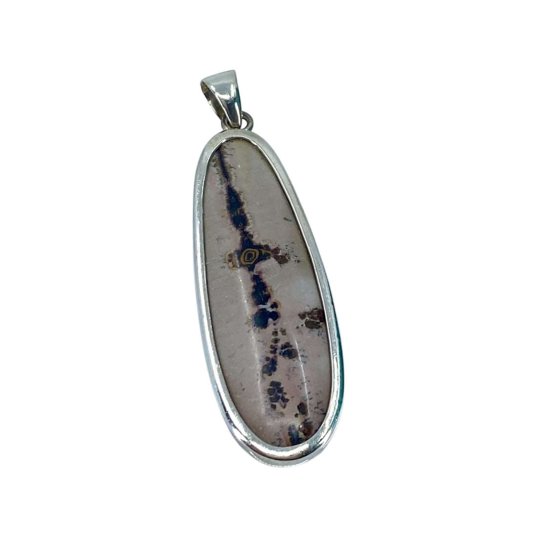 Large Dendrite Jasper Sterling Silver Pendant, 10.63g: Large Dendrite Jasper Sterling Silver Pendant, 10.63g, Engraved "825"