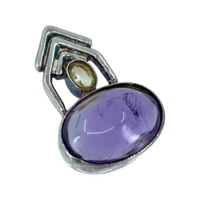 Unique Cabachon Amethyst and Citrine Sterling Silver House Pendant, 5.25g