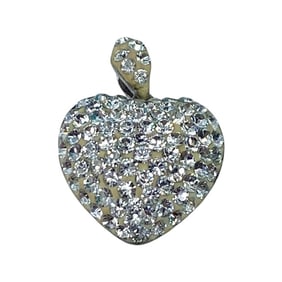 Sparkling Rhinestone Cluster Sterling Silver Signed Puffy Heart Pendant, 2.83g