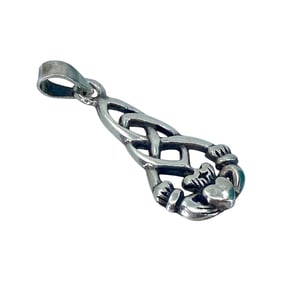 Braided Irish Sterling Silver Claddagh Pendant, 2.01g