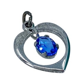 Cute Sterling Silver Blue Rhinestone Heart Pendant, 1.52g