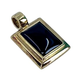 Vintage Gold Over Sterling Silver Rectangular Black Tourmaline Signed Pendant, 7.06