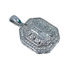 Stunningly Detailed Sterling Silver Pendant with Genuine Petite Baguette Diamonds, 1.79g