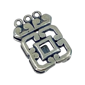 Mesoamerican Sterling Silver Square Pendant, 3.14g
