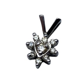 Beautiful Sterling Silver Heart MK Pendant with Center Diamond Surrounded by Clear Sapphire, 0.55g