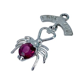 Love Bug Red Rhinestone Sterling Silver Spider Pendant, 1.19g