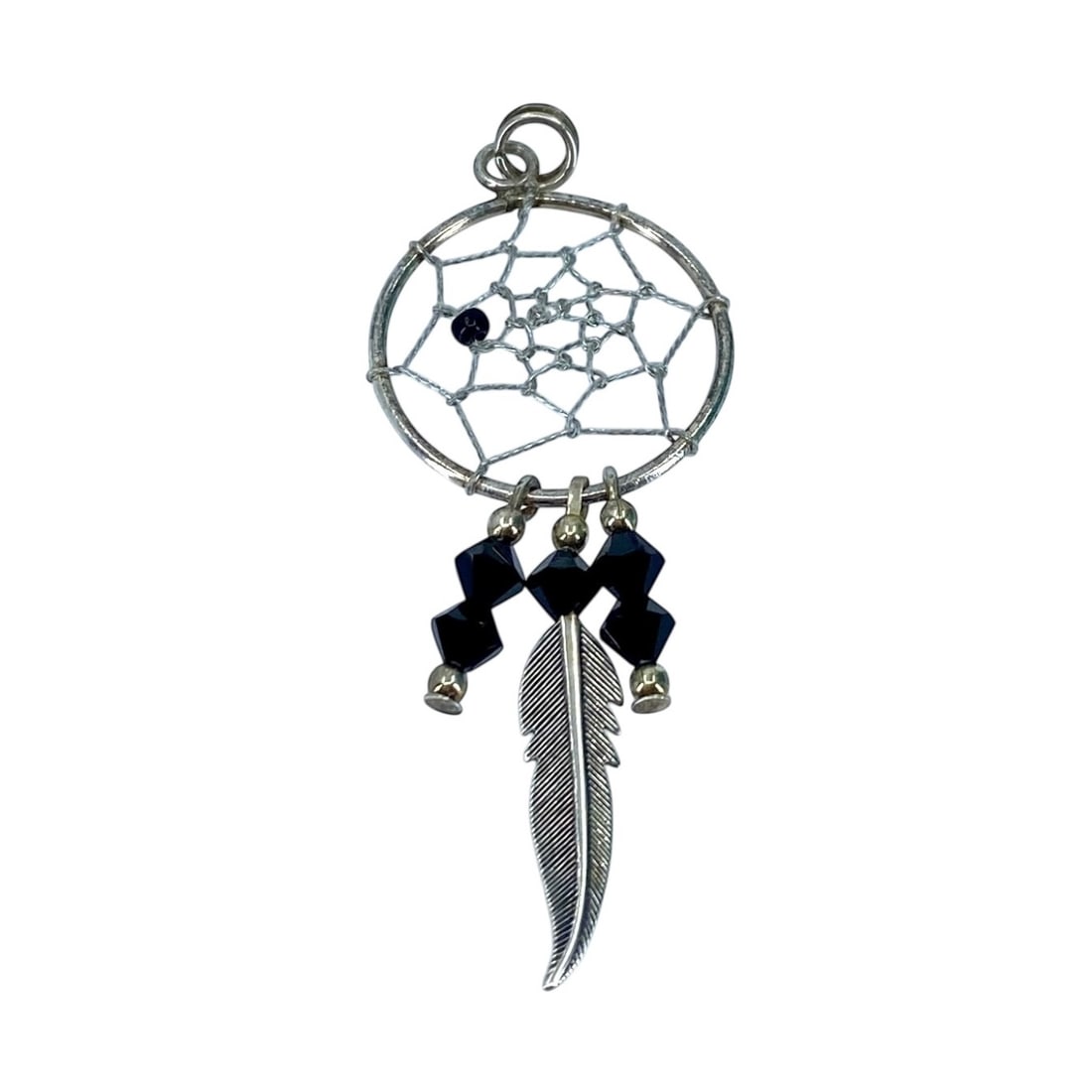 Dream Catcher Sterling Black Bead Pendant, 1.66g: Dream Catcher Sterling + Black Bead Pendant, 1.66g