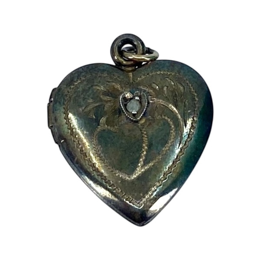Vintage Small Genuine Diamond Sterling Silver Locket Signed Pendant, 3.72g (1 of 5)