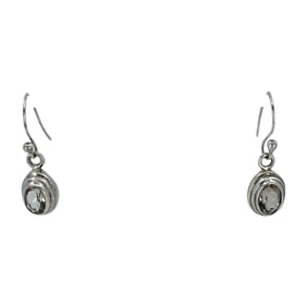 Vintage Oval Layered Sterling Silver Clear Quartz Dangle Earrings, 3.17g