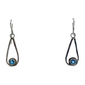 Handmade Sterling Silver Teardrop Earrings with Sky Blue Topaz, 2.41g