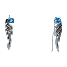 Unique Sterling Silver Aqua Blue Spinel Angel Wing Signed Earrings, 3.19g