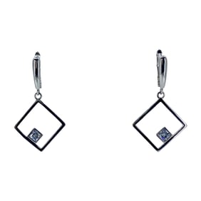 Geometric Diamond Sterling Silver Signed Dangle Earrings With Rhinestone, 5.07g
