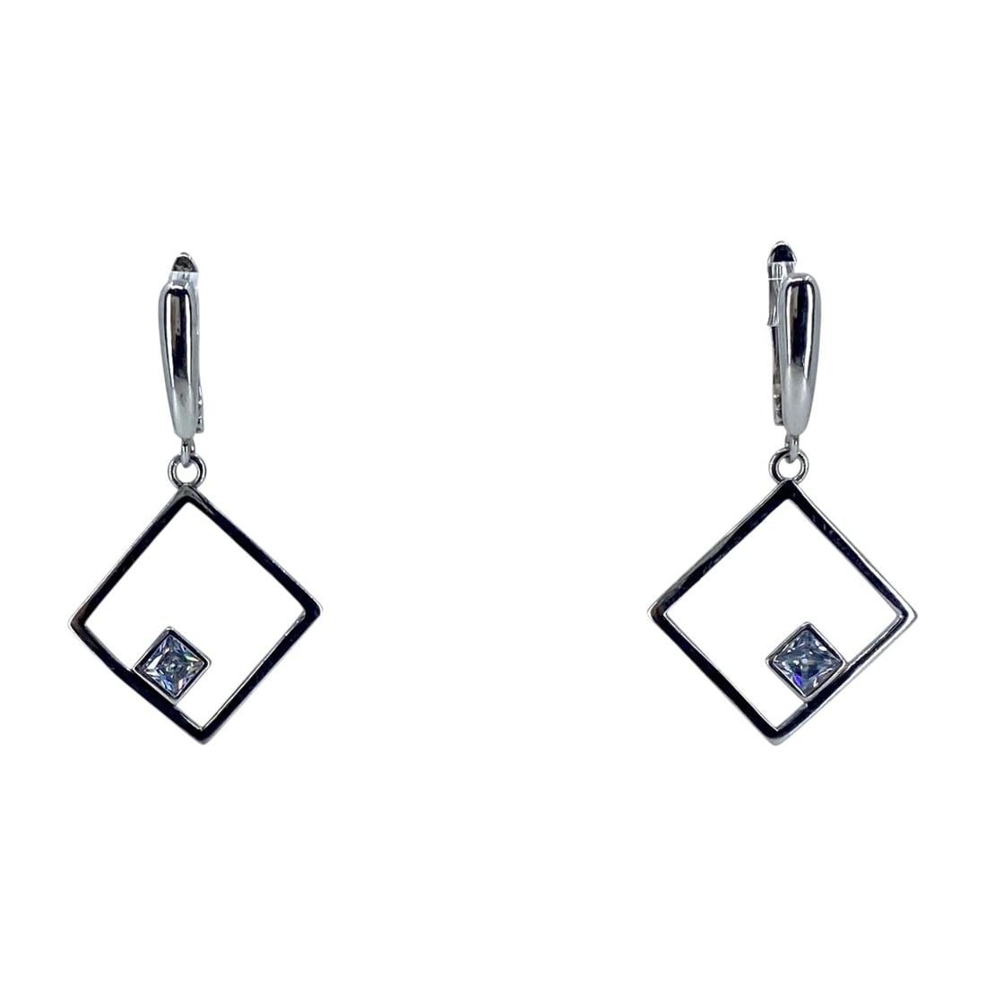 Geometric Diamond Sterling Silver Signed Dangle Earrings With Rhinestone, 5.07g (1 of 5)