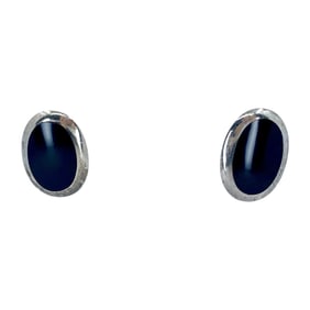 Vintage Black Tourmaline Oval Sterling Silver Earrings, 6.53g