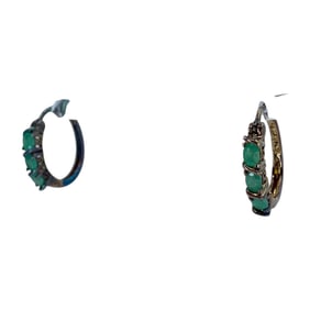 Vintage Ross Simons Sterling Silver Chrysoprase Hoop Earrings, 3.94g