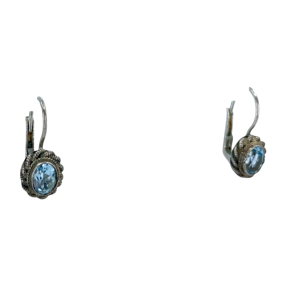Pretty Sky Blue Topaz Sterling Silver Signed Oval Hoop Earrings with Twist Detail, 3.57g (1 of 5)