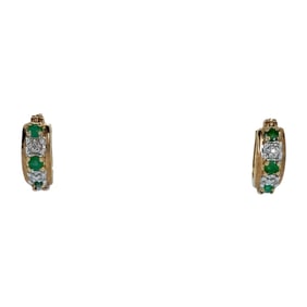 Ross Simons Emerald Diamond Gold Over Sterling Huggie Hoop Earrings, 4.3g