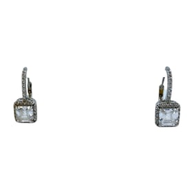 Beautiful Sterling Asscher-cut Rhinestone FAS Earrings, 3.79g