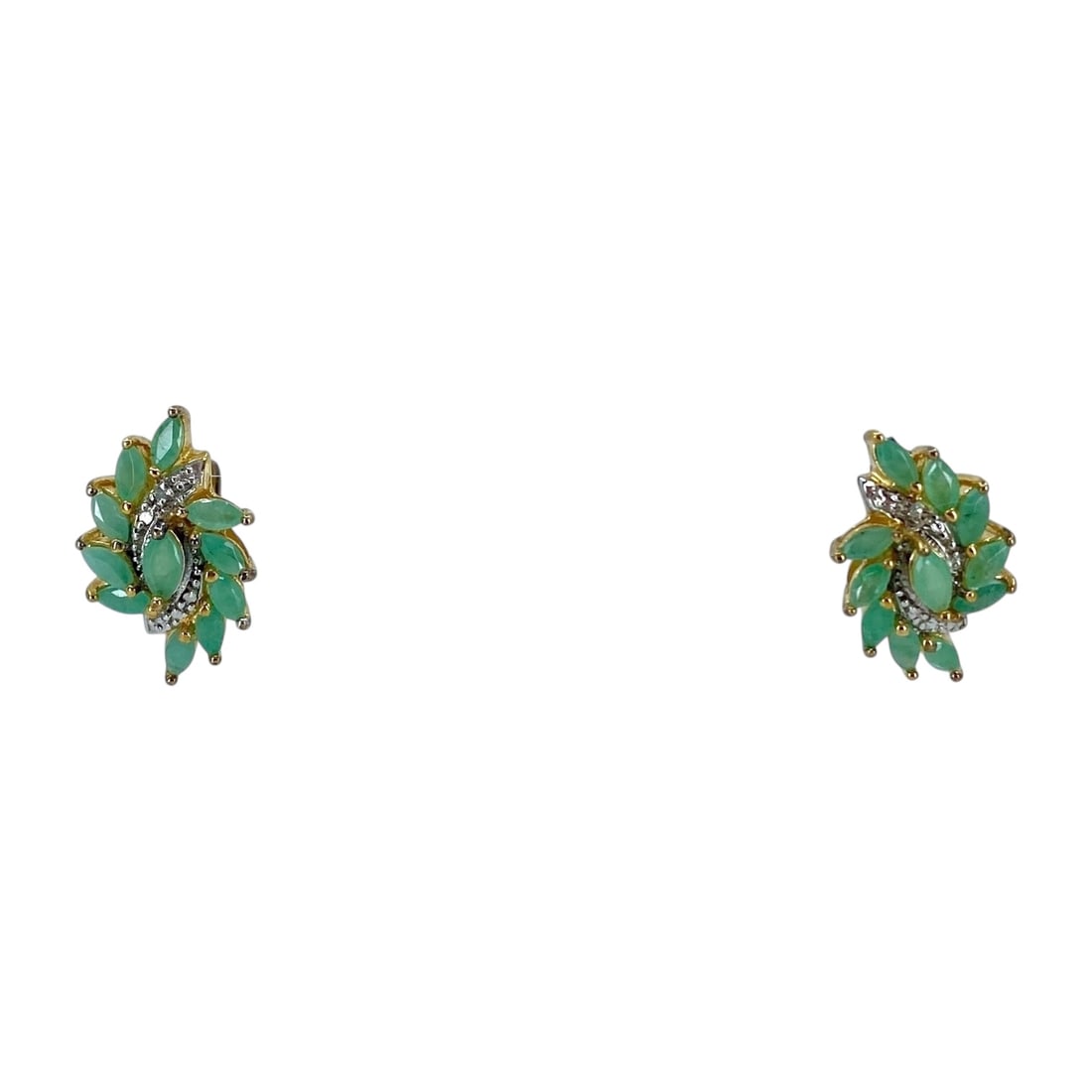 Stunning Ross Simons Gold Over Sterling Silver Cluster Marquise Chrysoprase Earrings w/ Small: Stunning Ross Simons Gold Over Sterling Silver Cluster Marquise Chrysoprase Earrings w/ Small Diamond, 3.5g, Engraved "R 925 China"