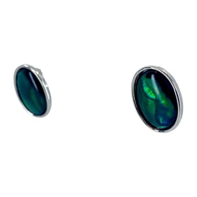 Statement Sterling Silver Oval Earrings with Green Abalone Shell, 3.77g