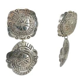 Handcrafted Mexico Sterling Silver Engraved Earrings, 13.99g