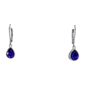 Simple Sterling Silver Purple Rhinestone Teardrop Dangle Earrings, 2.99g