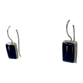 Rectangular Black Glass Sterling Silver Earrings, 2.77g
