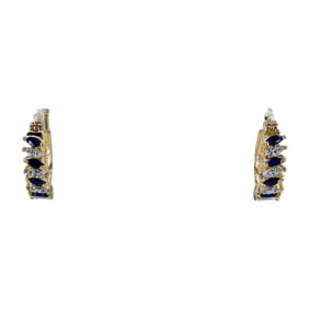 Remarkable Ross Simons Marquise Blue Sapphire Diamond Gold Over Sterling Silver Hoop Earrings, 4.01g