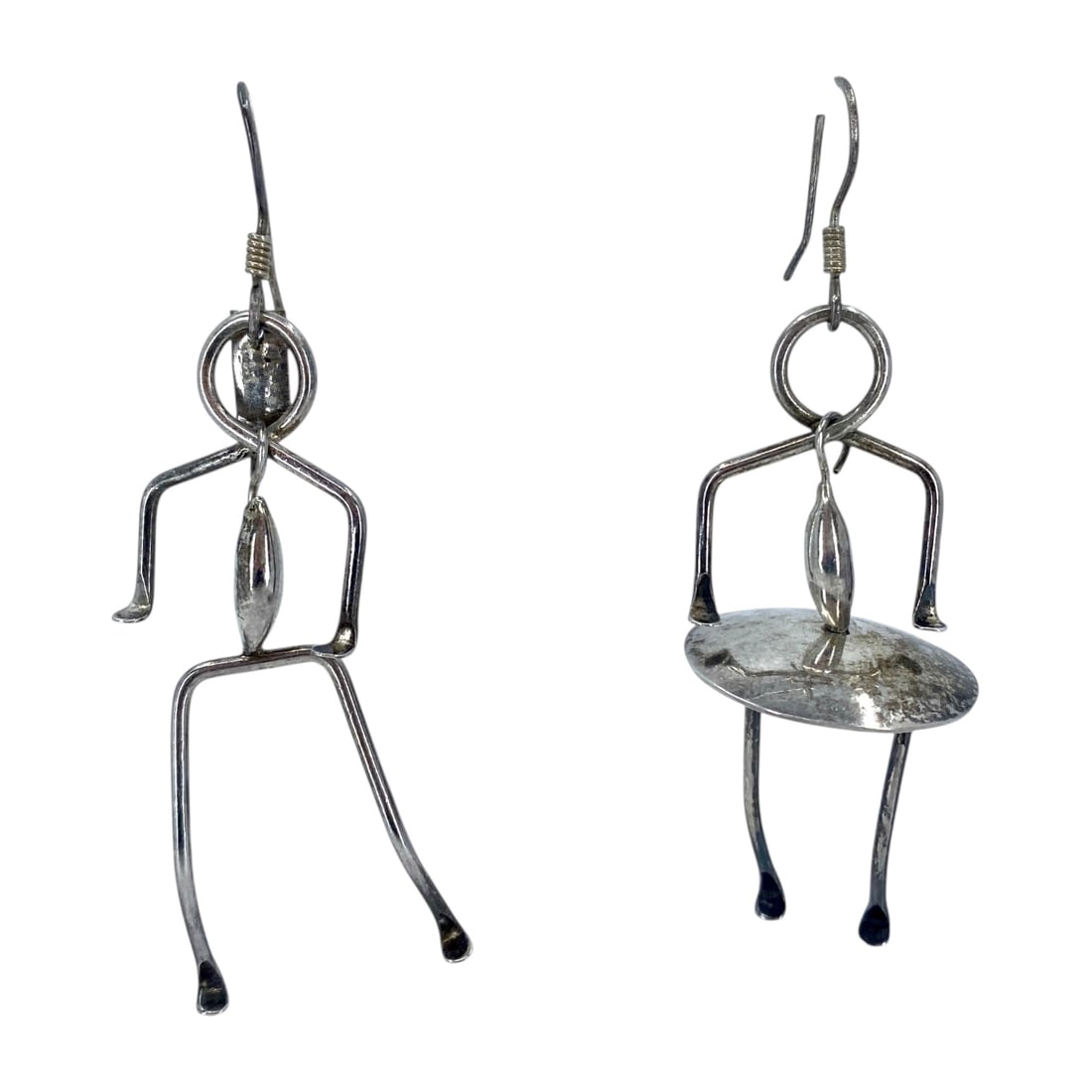 One of a Kind Taxco Sterling Silver Stick Figure Earrings, 13.61g: One of a Kind Taxco Sterling Silver Stick Figure Earrings, 13.61g, Engraved "TH-56 MEX 925"