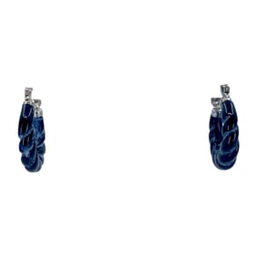 Twisted Black Jade Sterling Silver Hoop Earrings, 4.07g