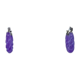 Twisted Purple Jade Sterling Silver Hoop Earrings, 3.99g