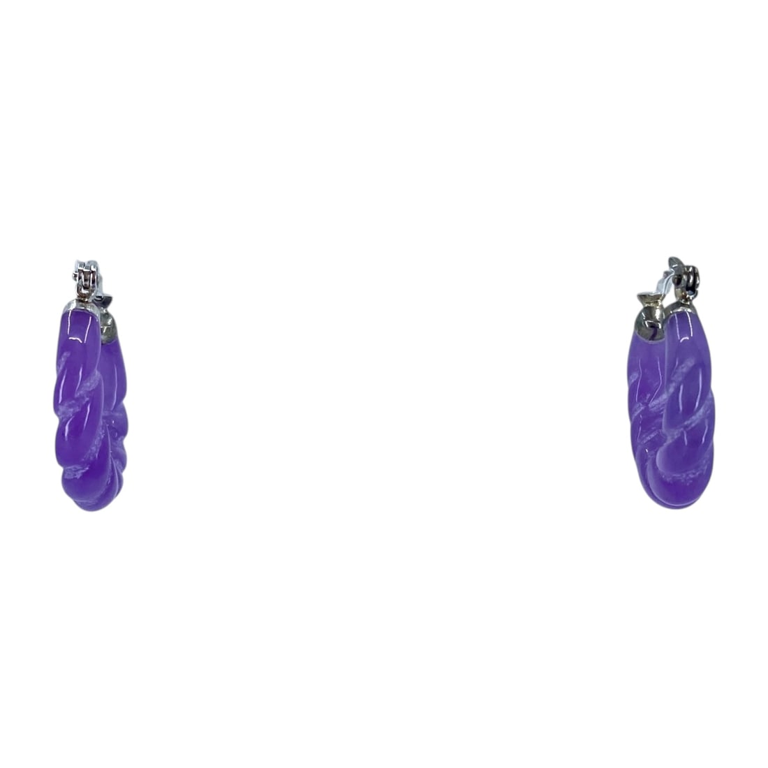 Twisted Purple Jade Sterling Silver Hoop Earrings, 3.99g: Twisted Purple Jade Sterling Silver Hoop Earrings, 3.99g, Engraved "925"