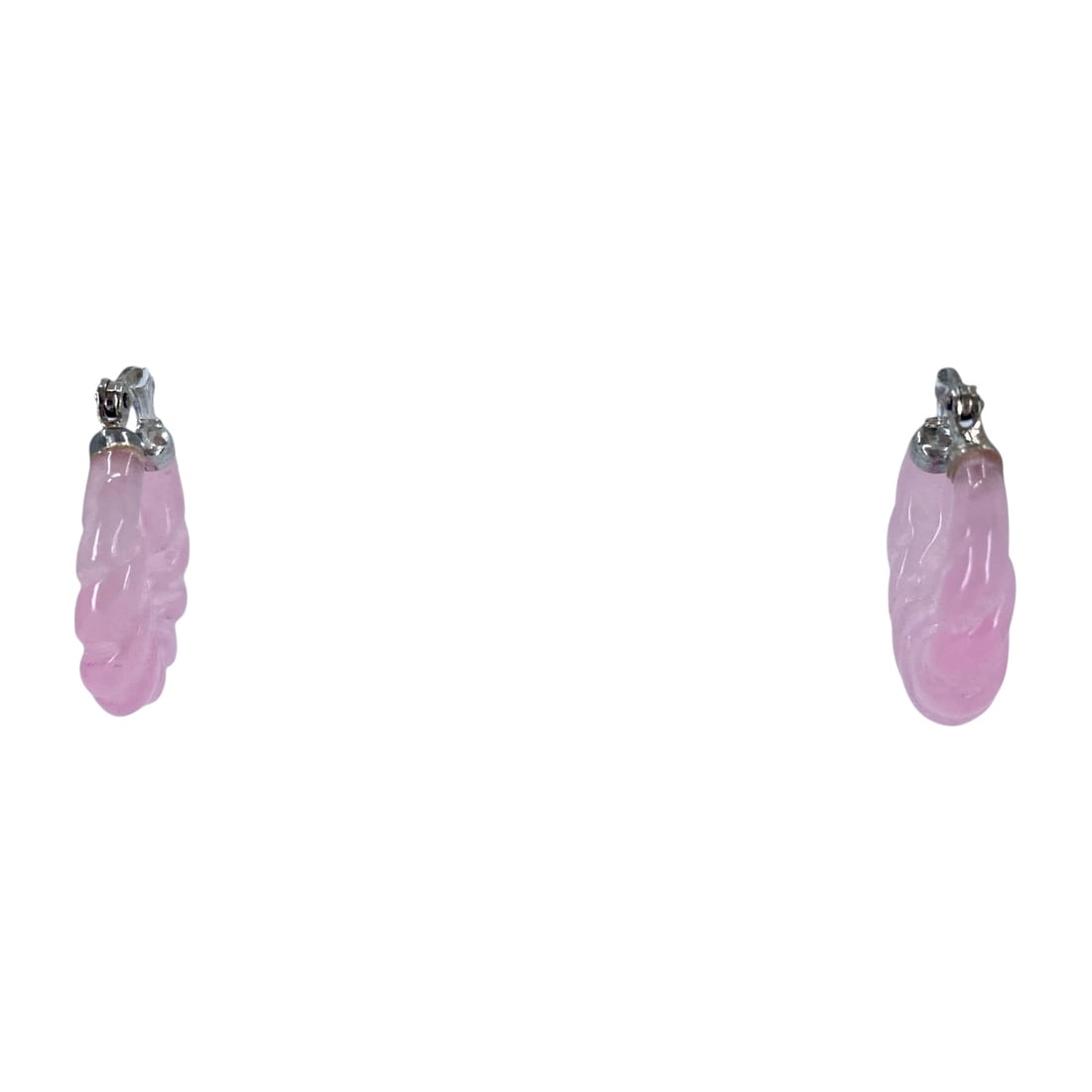 Twisted Pink Jade Sterling Silver Hoop Earrings, 4.11g: Twisted Pink Jade Sterling Silver Hoop Earrings, 4.11g, Engraved "925"