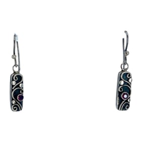 Whimsical Sterling Silver Garnet Dangle Earrings, 4.06g