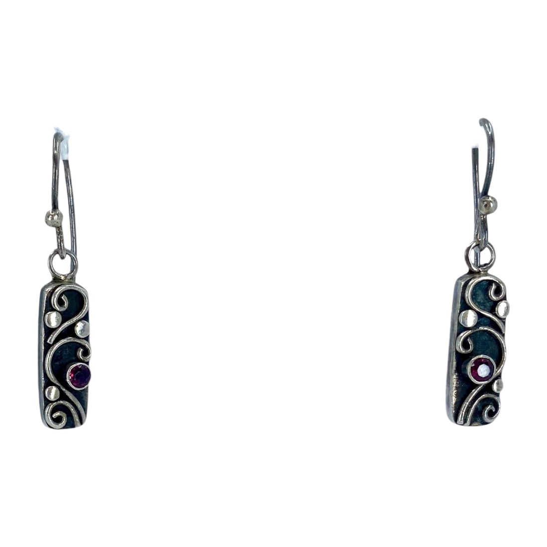Whimsical Sterling Silver Garnet Dangle Earrings, 4.06g (1 of 5)