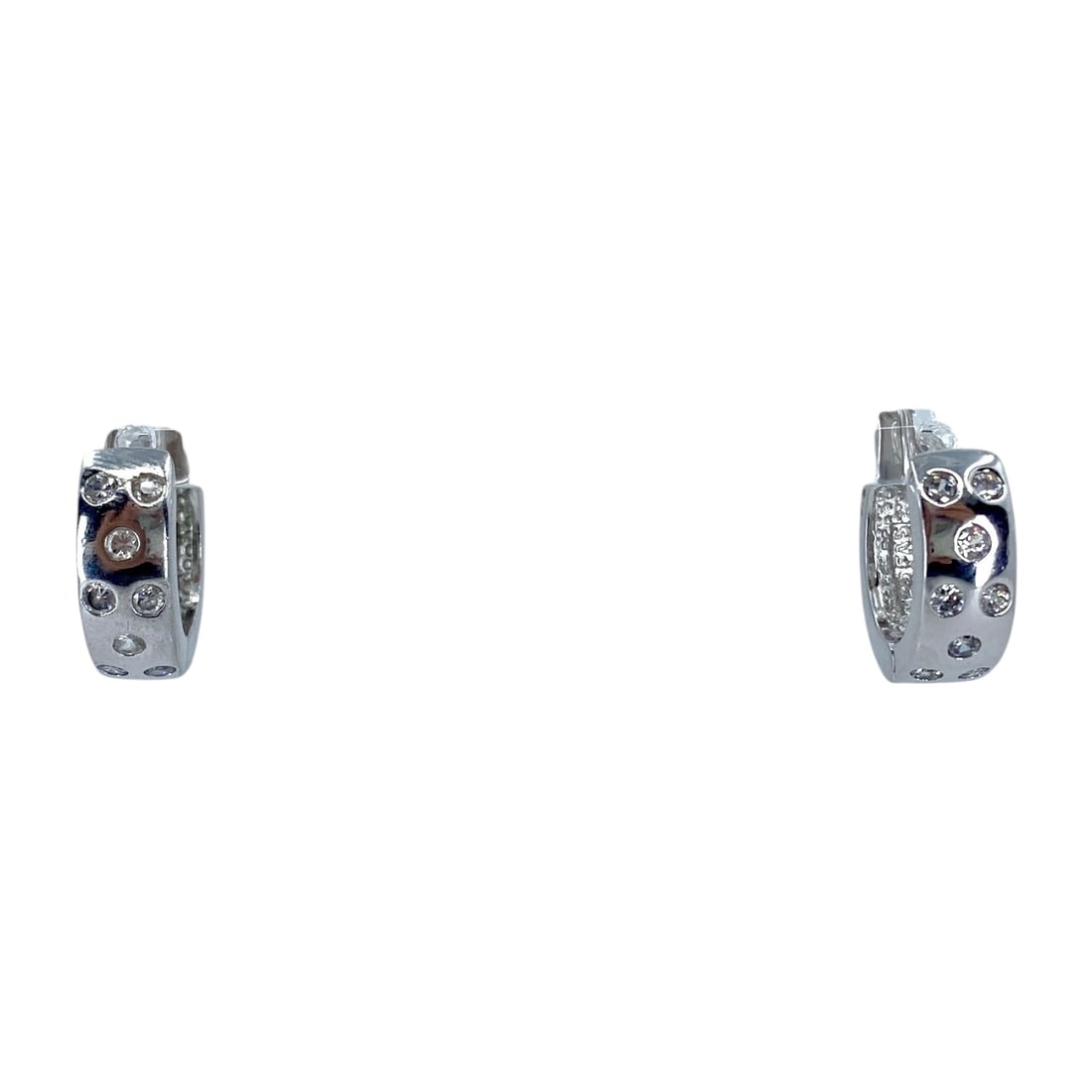 Polkadot Rhinestone Sterling Silver Hoop FAS Earrings, 6.31g: Polka-dot Rhinestone Sterling Silver Hoop FAS Earrings, 6.31g, Engraved "925 FAS"