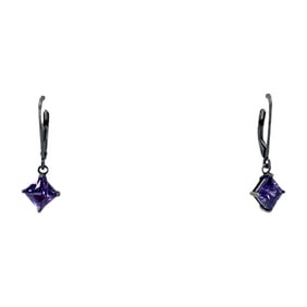 Pretty Sterling Silver Purple Rhinestone Diamond Dangle Earrings, 1.93g