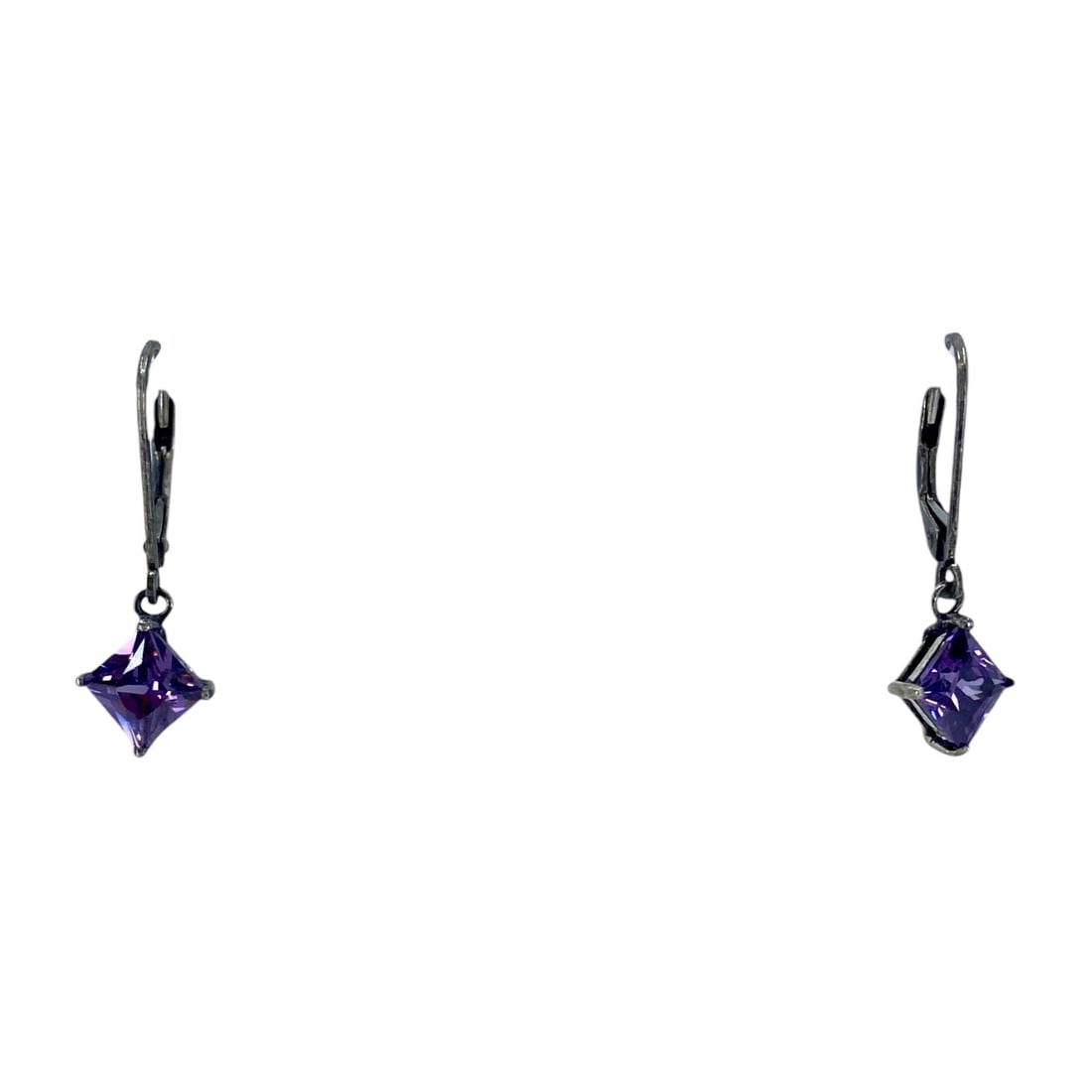 Pretty Sterling Silver Purple Rhinestone Diamond Dangle Earrings, 1.93g: Pretty Sterling Silver Purple Rhinestone Diamond Dangle Earrings, 1.93g, Engraved "925 A"
