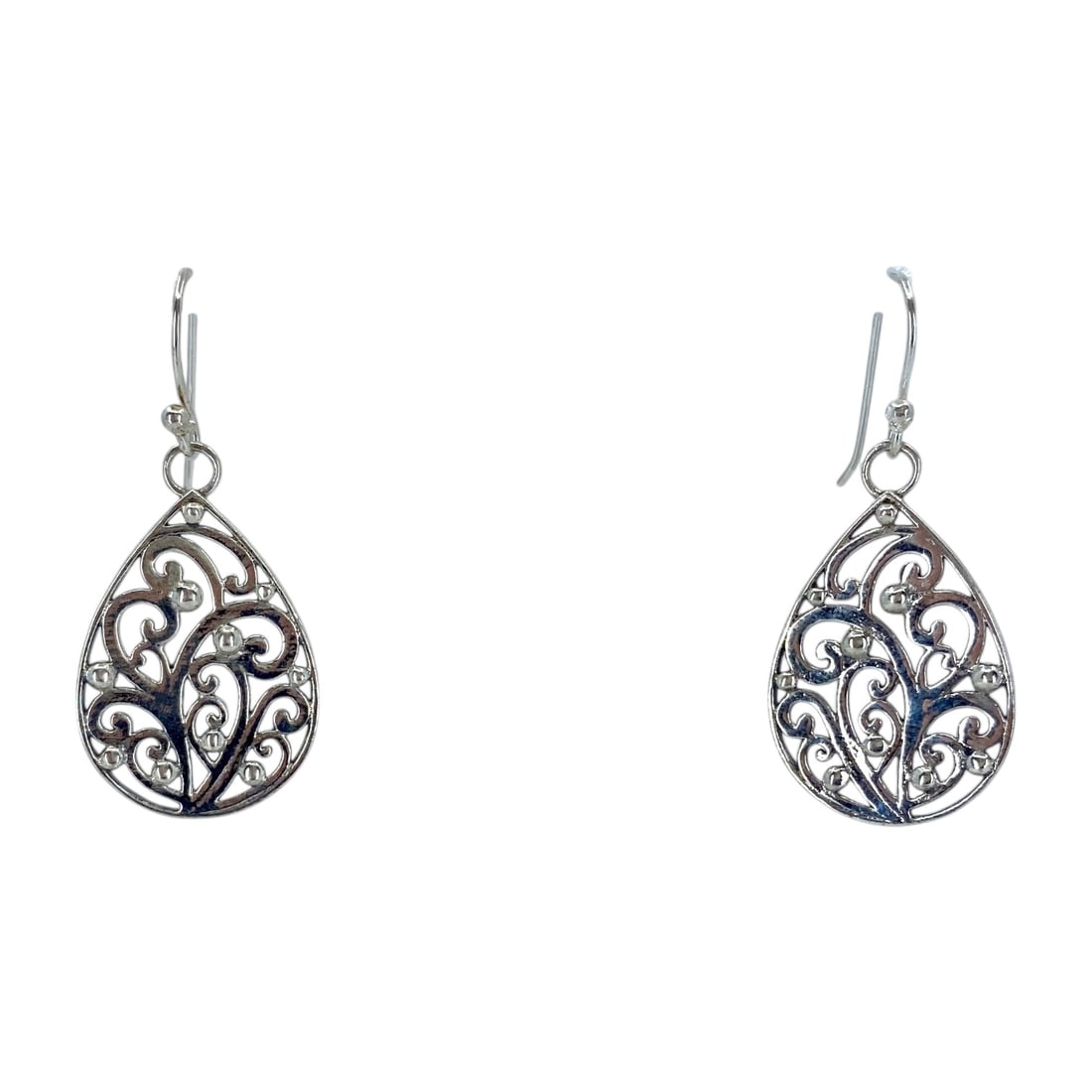 Elegant Filigree Swirl Teardrop Sterling Silver Signed Earrings, 4.48g: Elegant Filigree Swirl Teardrop Sterling Silver Signed Earrings, 4.48g, Engraved "925 g"